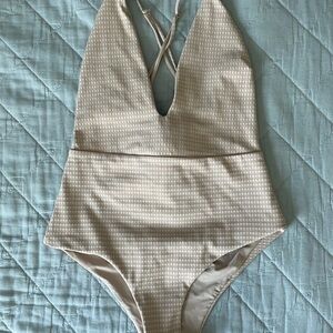 Beige One-Piece Swimsuit Size S